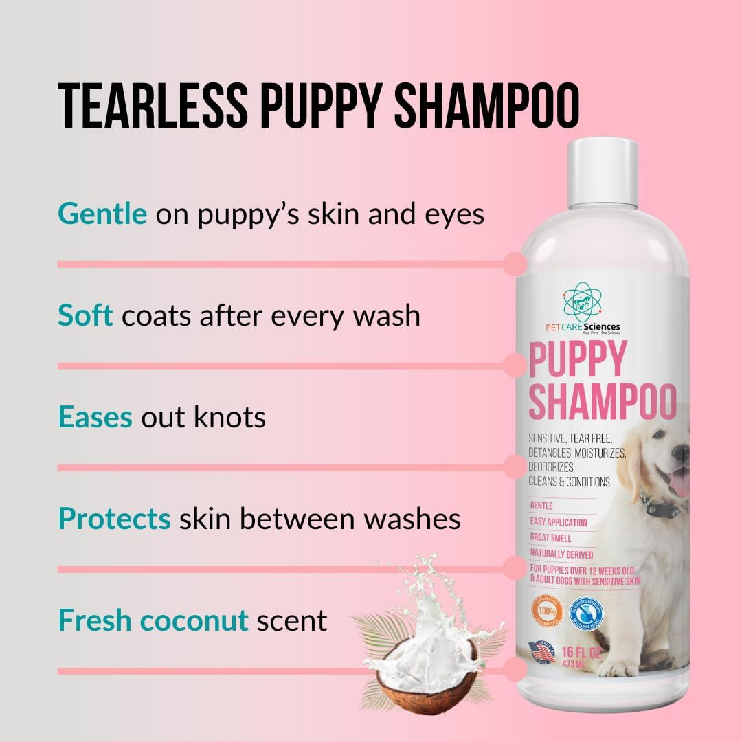 8 Fl Oz Tearless Puppy Shampoo and Conditioner - anti Itch Dog Shampoo Sensitive Skin - Coconut Oil Oatmeal Pet Shampoo for Puppies